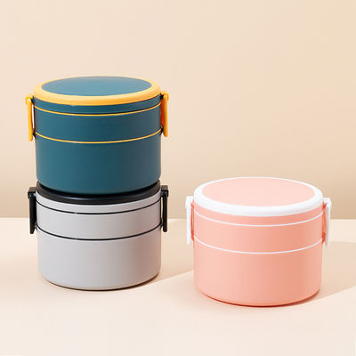 Double-Layer Pink Portable Plastic Bento Lunch Box With Lid 1400ML Round