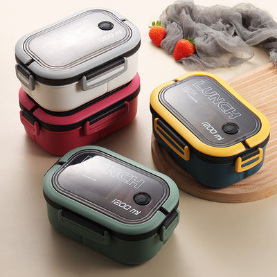 Plastic Bento Lunch Box Double-layer Lunch Box Microwave Safe 1200ml Green