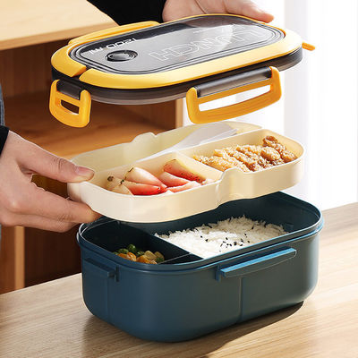 Plastic Bento Lunch Box Double-layer Lunch Box Microwave Safe 1200ml Green