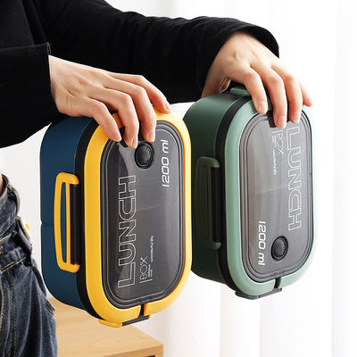 Plastic Bento Lunch Box Double-layer Lunch Box Microwave Safe 1200ml Green