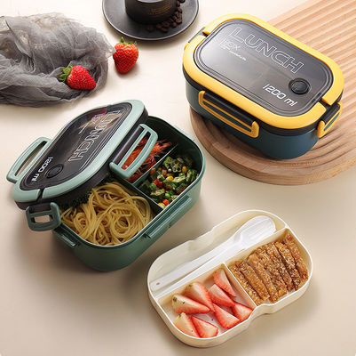 Plastic Bento Lunch Box Double-layer Lunch Box Microwave Safe 1200ml Green