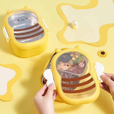 Metal Bento Lunch Box Bee Shaped Lunch Box 304 Stainless Steel Yellow