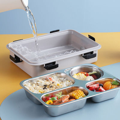 Metal Bento Lunch Box 4 Compartment 304 Stainless Steel Sealed Insulation 1130ml  Blue