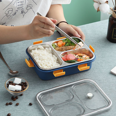 Metal Bento Lunch Box 3 Compartment 304 Stainless Steel Sealed Insulation Blue