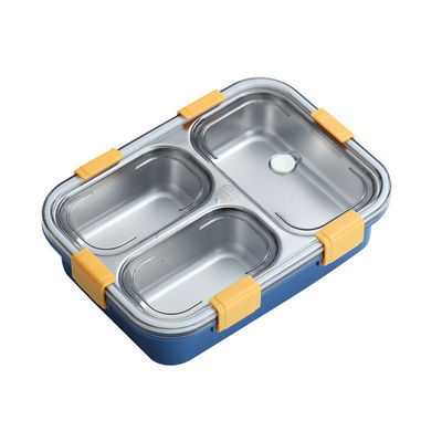 Metal Bento Lunch Box 3 Compartment 304 Stainless Steel Sealed Insulation Blue