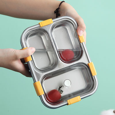 Metal Bento Lunch Box 3 Compartment 304 Stainless Steel Sealed Insulation Blue