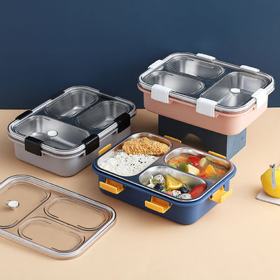 Metal Bento Lunch Box 3 Compartment 304 Stainless Steel Sealed Insulation Blue