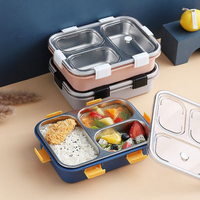 Metal Bento Lunch Box 3 Compartment 304 Stainless Steel Sealed Insulation Blue
