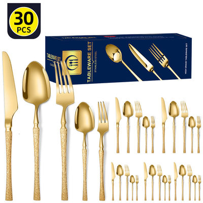 Stainless Steel Cutlery Set Small Waist Hammer Pattern Stainless Steel Western Cutlery Gift Box 30 Piece