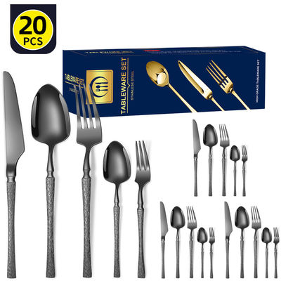 Stainless Steel Cutlery Set 20 Piece Small Waist Hammer Pattern Stainless Steel Western Cutlery Gift Box