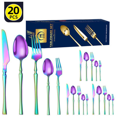 Stainless Steel Cutlery Set 20 Piece Small Waist Hammer Pattern Stainless Steel Western Cutlery Gift Box