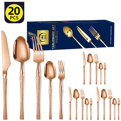 Stainless Steel Cutlery Set 20 Piece Small Waist Hammer Pattern Stainless Steel Western Cutlery Gift Box