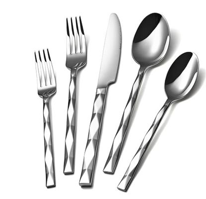 Silverware Set Diamond Cut Pattern Stainless Steel Cutlery Set Mirror Polished Dishwasher Safe