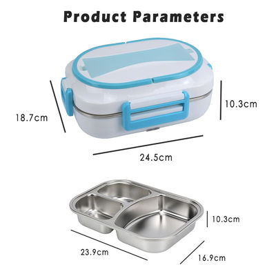 Electric Lunch Box 60W Four-Clasp Hand12V/24V Lunch Box With Carry Bag And Fork And Spoon White Blue