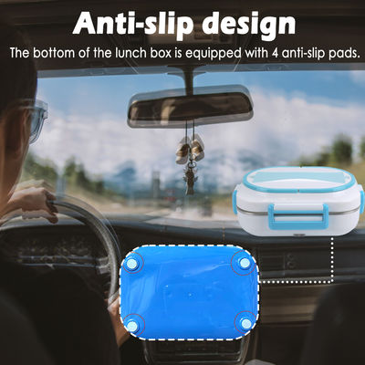 Electric Lunch Box 60W Four-Clasp Hand12V/24V Lunch Box With Carry Bag And Fork And Spoon White Blue