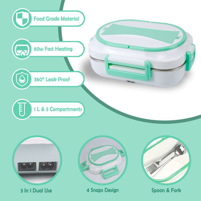 Electric Lunch Box Fast 60W Portable Food Warmer Removable 304 Stainless Steel Container Fork Spoon