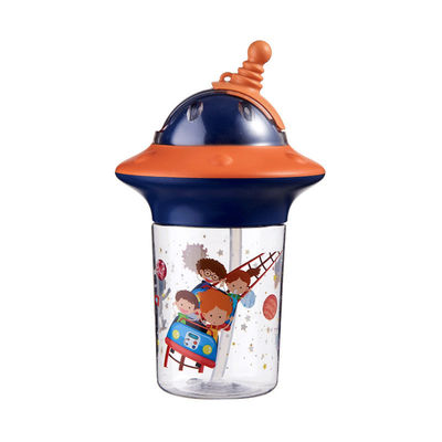 Cartoon Motif Reusable Plastic Straw Cup for Cold Drinks Orange 450ml