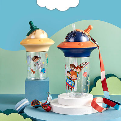 Cartoon Motif Reusable Plastic Straw Cup for Cold Drinks Orange 450ml