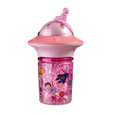 Cartoon Themed Leak-Proof Water Bottles With Straw UFO Designs Pink