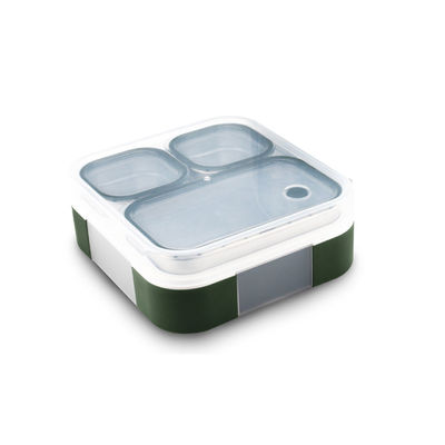 Stainless Steel 3-Compartment Bento Lunch Box with Snap Lock Green