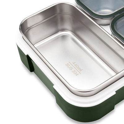 Stainless Steel 3-Compartment Bento Lunch Box with Snap Lock Green