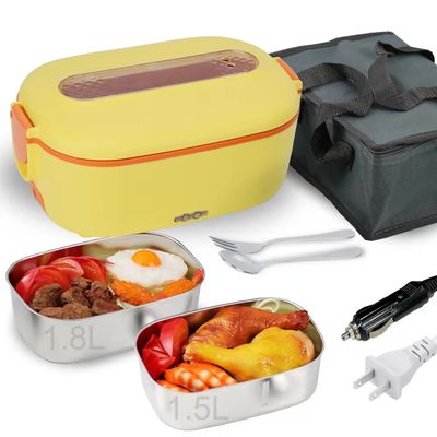 2 Compartment Electric Lunch Box 1.5L Stainless Steel Container 80W