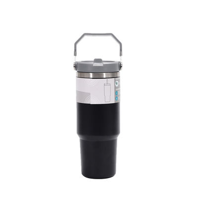 Reusable Portable Water Bottle with Built in Straw and Lid 30oz Black