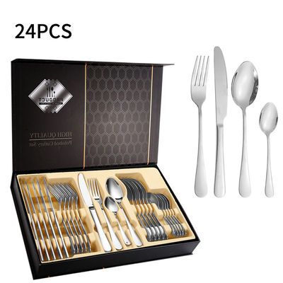 Customized Metal Cutlery Set Luxury Elegant 24 Piece Flatware Set