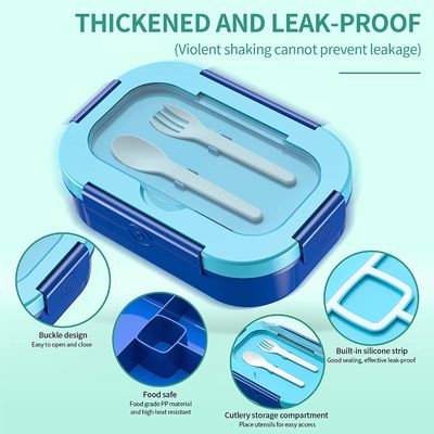 Plastic 4 Compartment Lunch Containers 1300ML Food Safe With Cutlery