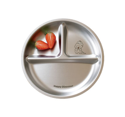 Round Kids Dinner Plates 304 Stainless Steel 3 Compartment Plates