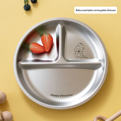 Round Kids Dinner Plates 304 Stainless Steel 3 Compartment Plates