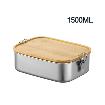 Rectangle Metal Bento Lunch Box 1500ml Double Buckle Steel Bento Lunch Box