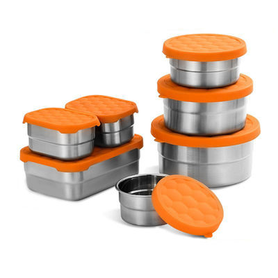 350ml Kontainer penyimpanan makanan logam yang dapat ditumpuk dengan tutup silikon anti bocor