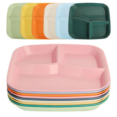 Reusable 3-Compartment Dinner Plate BPA-Free Microwave Dishwasher Safe Wheat Fiber PP