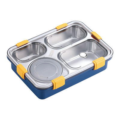Metal Bento Lunch Box 4 Compartment 304 Stainless Steel Sealed Insulation 1130ml  Blue
