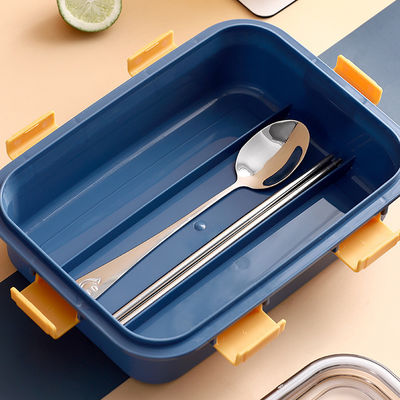 Metal Bento Lunch Box 4 Compartment 304 Stainless Steel Sealed Insulation 1130ml  Blue