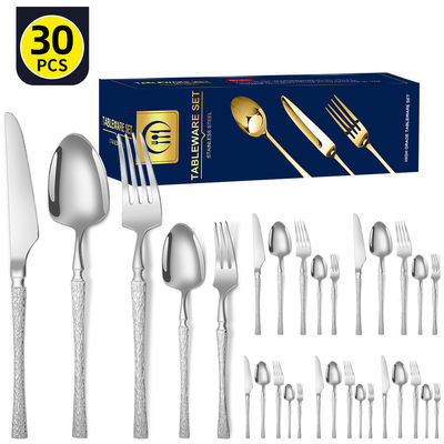 Stainless Steel Cutlery Set Small Waist Hammer Pattern Stainless Steel Western Cutlery Gift Box 30 Piece
