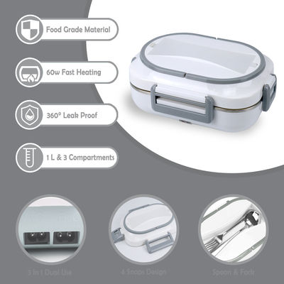 Electric Lunch Box Food Heater Portable Food Warmer With  Fork & Spoon  60W Lunch Box 1.5L Crockpot Lunch Warmer Grey