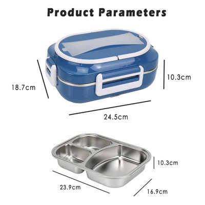 Heated Bento Box Electric Lunch Box 3 Grid Plate Removable Container For Adults Dark Blue