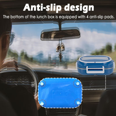 Heated Bento Box Electric Lunch Box 3 Grid Plate Removable Container For Adults Dark Blue