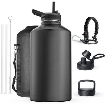 64oz Insulated Water Bottle With Paracord Handles & Strap Stainless Steel Metal