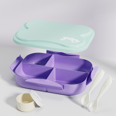 Kindersnack - 4 compartimenten lekvrije Bento-doos voor snacks en kleine maaltijden, makkelijk te openen slot, afwasmachine veilig, BPA-vrij voor school, kinderopvang en sport